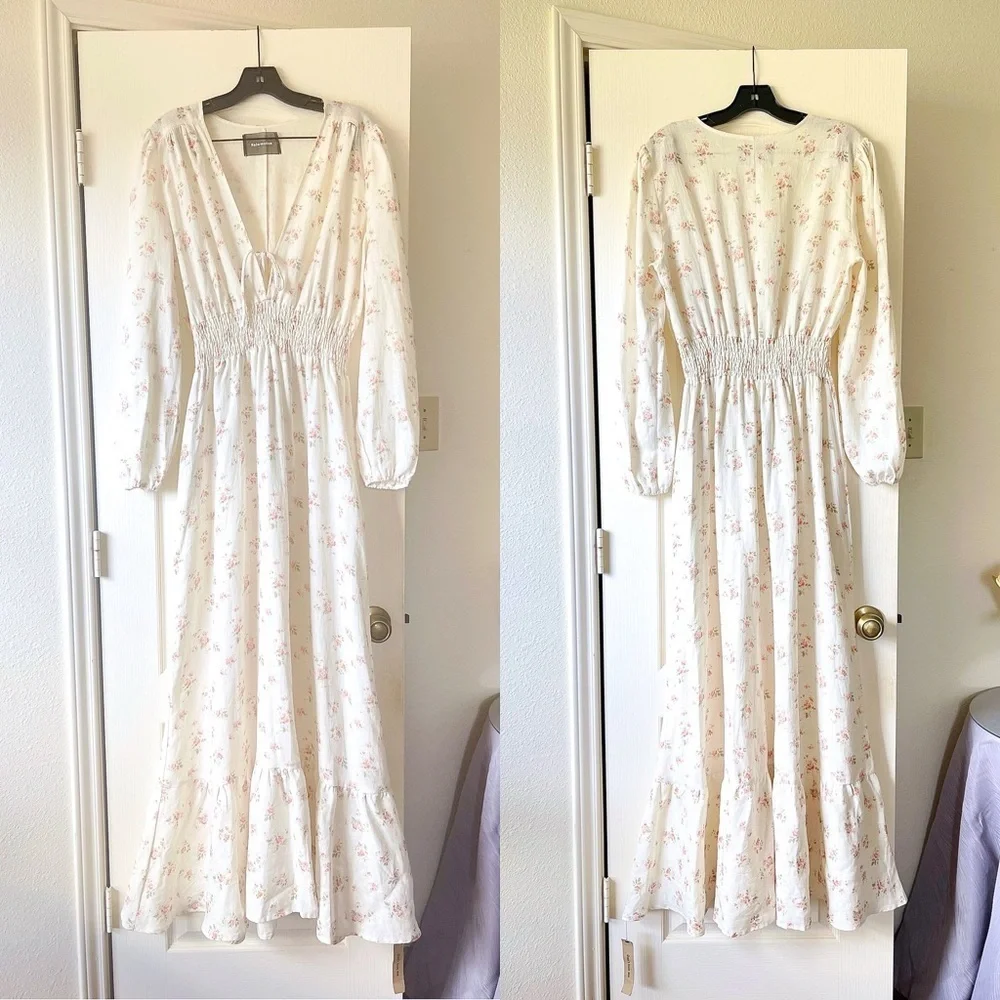 Reformation Chantal Dress Floral Linen Geraldine White Maxi Size XL NWT - Picture 2 of 9